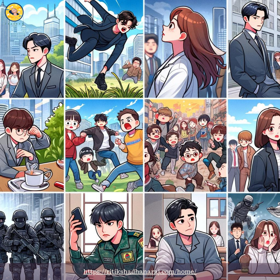 Here is another cartoon illustration depicting scenes from various popular dramas: "The Heirs," "Boys Over Flowers," "Descendants of the Sun," "Strong Woman Do Bong-soon," and "Reply 1988." The vibrant colors and playful expressions highlight the essence of each drama, featuring the characters in their unique settings. I hope you like this one as well!